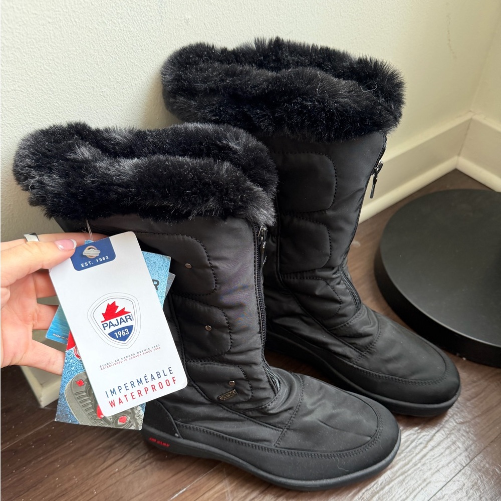Pajar Black Winter Boots with Fur Trim - Picture 3 of 6